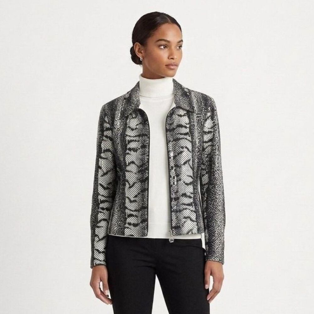 Joseph Ribkoff Gray & Black Animal Snake Print Zip Long Sleeve Jacket 14